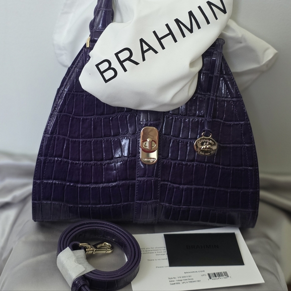 Brahmin Purple Croc-Embossed Leather Satchel - Picture 13 of 16